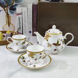 Mugs Japanese-style Exquisite Household Tall Cup And Saucer Embossed Flower Afternoon Tea 1 Pot Two Bone China Gift