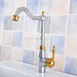 Kitchen Faucets Polished Chrome & Gold Color Brass Bathroom Sink Faucet 360 Degree Swivel Spout Basin Mixer Tap Tsf815