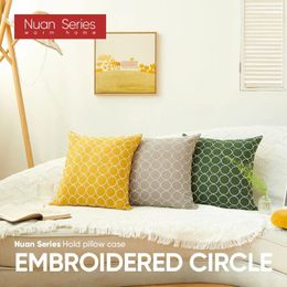 Pillow 1PC 45x45/30x50 Embroidered Circle Pattern Cover Ramie Cotton Pillowcase Sofa Living Room For Home Decor Nuan Series