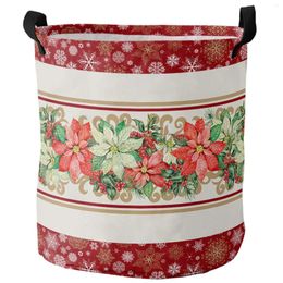 Laundry Bags Christmas Poinsettia Snowflakes Foldable Basket Large Capacity Waterproof Clothes Storage Organiser Kid Toy Bag