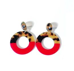 New Round Geometric Red Brown Leopard Print Sweet Elegant Cute Earrings Popular Resin Stud Earring4269277