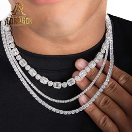 Pass Diamond Tester Gold Plated 5Mm Moissanite Necklace Iced Out Round Brilliant Cut Sier Tennis Link Chain