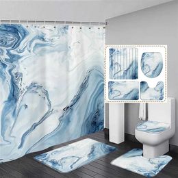 Shower Curtains Abstract Marble Shower Curtain Set Gold Lines Green Texture Geometric Pattern Modern Home Bathroom Decor Bath Mats Toilet Cover