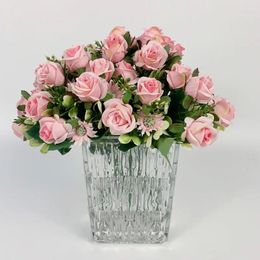 Decorative Flowers 1Bunch Artificial Chrysanthemum Flower Rose Green Leaves Bouquets For Vase Arrangement Wedding Home Office Decor
