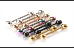 Rings 10PcsSet Colorful Stainless Steel Industrial Barbell Ring Tongue Nipple Bar Tragus Helix Ear Piercing Body Fashion9252243
