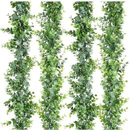 Decorative Flowers 2pcs 6ft Artificial Eucalyptus Fake Greenery Garland Hanging Plants Faux Wall Leaves For Home Garden Party Wedding
