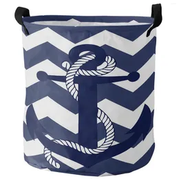 Laundry Bags Anchor Navy Blue Ripple Foldable Basket Large Capacity Hamper Clothes Storage Organizer Kid Toy Bag