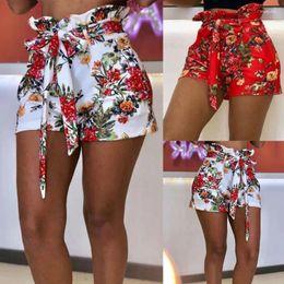Women's Shorts Women Boho Floral High Waisted Tie Summer Beach Casual Stretch