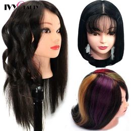 Mannequin Heads Cosmetic human model head 100% artificial hair 18 inch salon training doll used for styling dye cutting Q240510