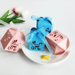 Gift Wrap 10Pcs Gender Reveal Candy Packing Box Hollow Pink Baby Car Biscuit For Wedding