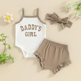 Clothing Sets 3PCS Summer Baby Girls Romper Shorts Outfit Fashion Letter Print Spaghetti Strap Sleeveless Bodysuit Headband Kid Clothes