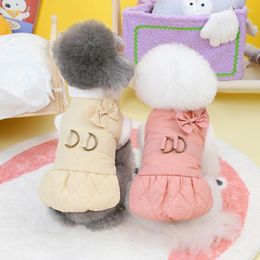 Dog Apparel Princess Dress Thick Winter Warm Clothes For Girl Dogs Cats Bow Puppy Chihuahua Skirt Maltese York Coat Pet