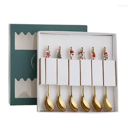 Spoons 6PCS Christmas Coffee Spoon Sets Stirring Creative Dessert Tea Shovel With Gift Box For Noel Year