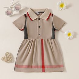 Summer Baby Girls Brand Dresses Toddler Girl Plaid Dress Kids Short Sleeve Dress Children Turn-Down Collar Skirts