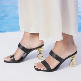 Slippers Metal Strange Heel Women Sexy Black High Heels Gladiator Sandals Summer Outside Slides Prom Dress Shoes Woman