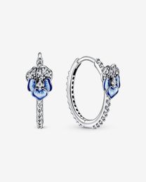 Rose Gold Plated 100 925 Sterling Silver Blue Pansy Flower Hoop Earrings Fashion European Earring Wedding Egagement Jewellery Acces8557907