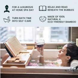 Storage Boxes Bamboo Bath Caddy Tray Spa Accessories Eco-Friendly Design Wine Glass Holder & Book Stand Relaxation Essential