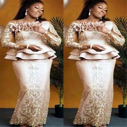 2021 Plus Size Arabic Aso Ebi Champagne Lace Sexy Mother Of Bride Dresses Long Sleeves Sheath Vintage Prom Evening Formal Party Gowns D 315e