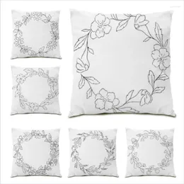 Pillow Polyester Linen Cover 45x45 Wreath Household Sofas Living Room Printed Home Decorative Luxury Velvet E0001