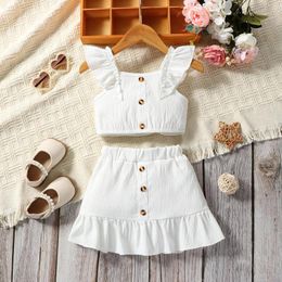 Clothing Sets 2Pcs Baby Girls Outfit Summer Infant Born Clothes Pure White Suspender Skirt 2024 Fashion Casual Suit