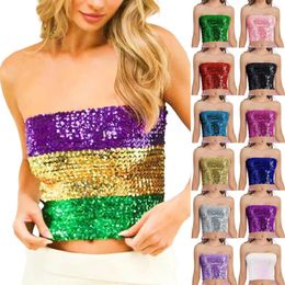 Women's Polos Fashion Mardi Holiday Womens Sparkling Sequins Stretch Party Clubwear Tube Top Swim Tops 4th Women