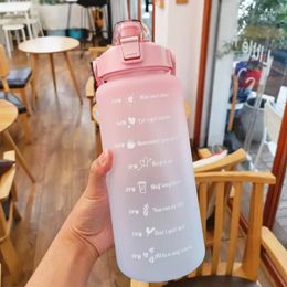 Water Bottles Spray Paint Gradient Colour Bottle 2000ml Large Capacity Plastic Kettle 2L Time Scale Space Cup Spring Cap