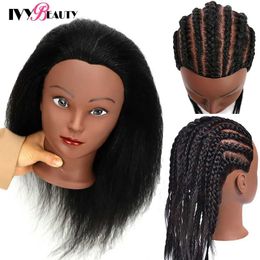 Mannequin Heads Human Model Head 100% Hair Training Kit Barber Cosmetics Practice Weaving Doll Q240510