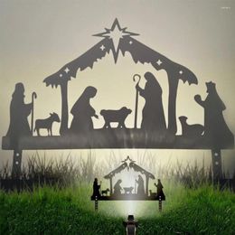 Garden Decorations Sturdy Nativity Scene Silhouette Insert Into The Ground Metal Stakes Waterproof Winter Grass