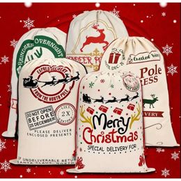 Canvas Gift Santa Sacks Decorations Christmas Bags With Xmas Candy Storage Large Bag Drawstring Pocket For Kids Present Jn09