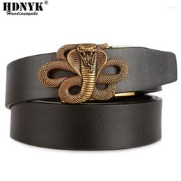 Belts Sell Snake Shaped Automatic Buckle Genuine Cowskin Leather Belt For Men Retro Strap Waistand Gift