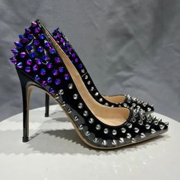 Mix Colours All Spikes Rivets Cover Shoes Women Leather Super High Heels 8 / 10 / 12 Cm Wedding Party Ladies Plus Size 43 44 45