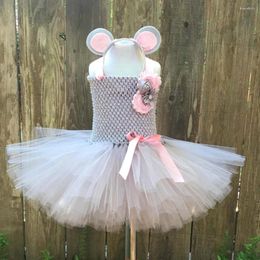 Girl Dresses Girls Grey Mouse Tutu Dress Kids Crochet Tulle With Pink Flower And Hairbow Children Birthday Party Cosplay Costume