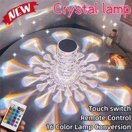 Table Lamps LED Crystal Lamp Waterdrop Projector 3/16 Colours Touch Adjustable Romantic Diamond Atmosphere Light USB Night