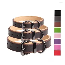Dog Collars Fashion Unique Solid Colour Blank Italian Pet Durable Genuine Leather Collar Soft Double