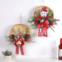 Decorative Flowers Durable Christmas Wreath Festive Holiday Garland Santa Snowman Elk With Pine Cone Berry Green Leaves Cypress Branch