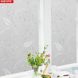 Window Stickers 45cm 200cm Leaf Pattern Glass Film Living Room Bedroom Office Electrostatic Frosted Sunscreen