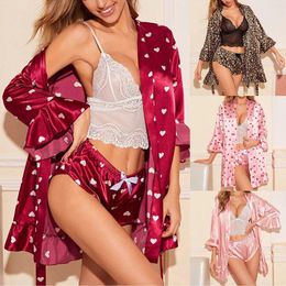 Women's Sleepwear Lady Satin Womens Sexy Pajamas Lingerie 2 Piece Cotton Lace Nightwear Pajama Set Plus Size Homewear Clothes For Ladies