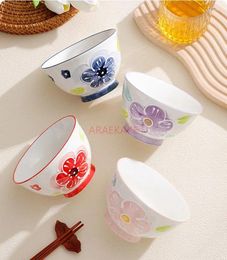 Plates Ceramic Bowl Relief Underglaze Colour Exquisite Household High Foot Anti Scalding Rice Dessert Salad