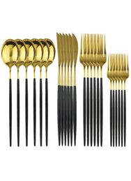 24PcsSet Black Gold Dinnerware Cutlery Set Dessert Fork Flatware Set 1810 Stainless Stee Kitchen Tableware Silverware7241537