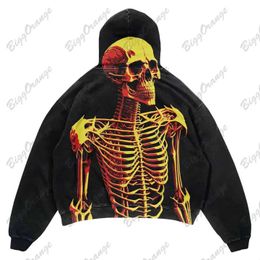 Men's Hoodies Sweatshirts Punk sty gold full body skull print sweater Gothic high-quality hoodie for men and women strt party top y2k H240508