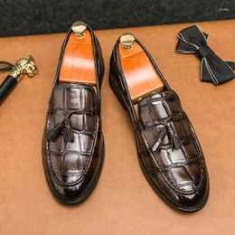 Dress Shoes Trend Mens Platform Leather Fashion Vintage Men Comfortable Business Shoe Adult Slip-on Tassel Party Man