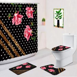 Shower Curtains Purple Flowers Flower Floral Bird Plant Leopard Anti Slip Flannel Bathroom Rugs Toilet Cover Bath Mat Decor Set