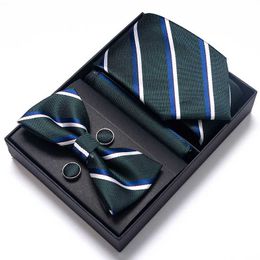Neck Tie Set Jacquard Many Colour Festive Present Bow Tie Handkerchief Pocket Squares Cufflink Set Necktie Box Mans Gold Independence Day