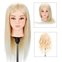 Mannequin Heads 22 100% real human hair hairstyle dummy doll head used for hairstylist curling practice training Q240510
