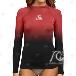 Women's Swimwear Long Sleeve Surfing Suit UV Protection Water Sports Tight Beach High-Elastic Diving Red Surf Wear