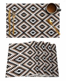 Table Mats 4/6 Pcs Bohemian Aztec Wood Grain Texture Placemat Kitchen Home Decoration Dining Coffee Mat