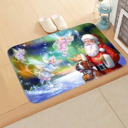 Carpets Christmas Theme Carpet Cartoon Santa Claus Non-slip Mat Decoration Door Flannel Absorbent Foot Pad Kitchen