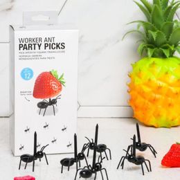 Forks 6/12PCS Cartoon Animal Children Fruit Kids Ants Shape Picks Bento Crockery Cute Mini Toothpicks Reusable Tableware