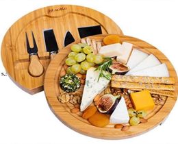 Kitchen Tools Bamboo Cheese Board and Knife Set Round Charcuterie Boards Swivel Meat Platter Holiday Housewarming Gift RRE134529038312