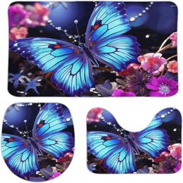 Bath Mats Butterfly Bathroom Toilet Set Colourful Bathrom Non-slip Carpet Foot Mat Home Decor Super Soft Absorb Water